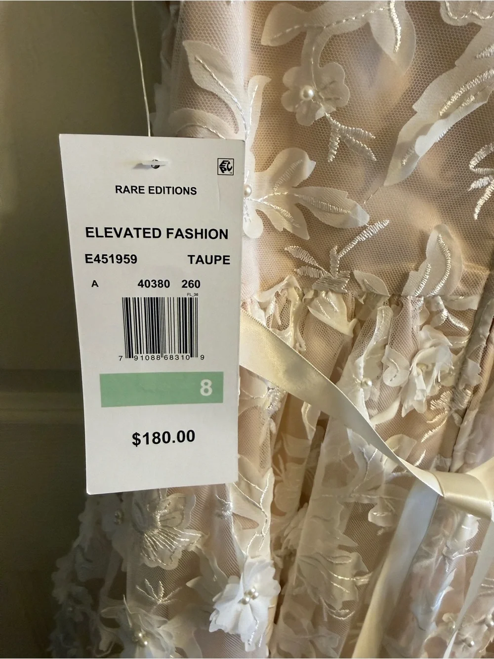 Rare Editions White Lace Dress w/ Taupe Lining Girls Size 8 NWT - Picture 5 of 11
